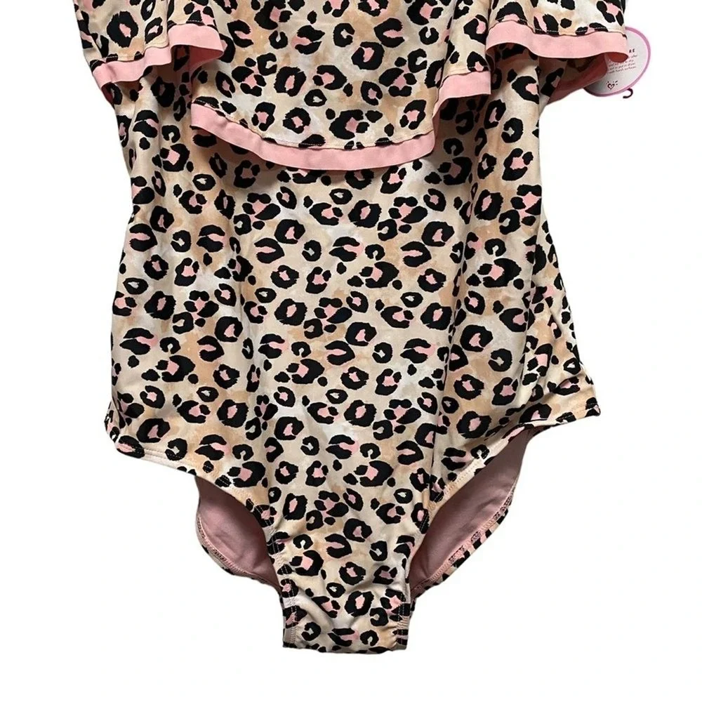 JUSTICE UPF 50‎ Uv Protection Girls' swimsuit Leopard Pink Size 14 Animal Print